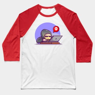 Hacker Operating Laptop Cartoon Baseball T-Shirt